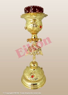 Alternative view of Altar Candle with red stones, golden