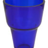 Pahar pentru candelă din sticlă albastră, suflată manual. Sticla este groasă și de calitate, cu mare rezistență la șocuri. Înălțime 11,5 cm, diametru 9 cm, diametru bazei 4 cm.