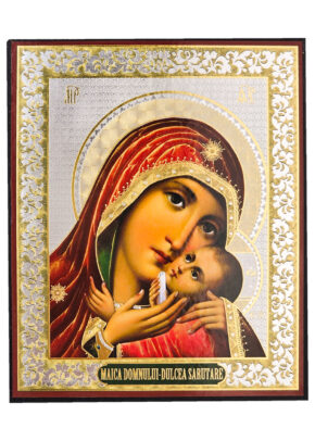 Icoană aplicată pe PAL, dimensiune 11×14 cm, grosime 18 mm. Icoana este realizată în Atelierul de icoane EIKON.