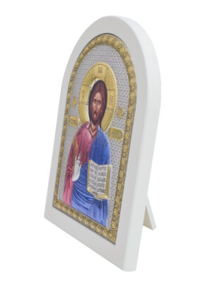 Icoană argintată Iisus Hristos. Dimensiune 26 x 19.5 x 2 cm. Icoana este prevăzută cu suport de sprijin.